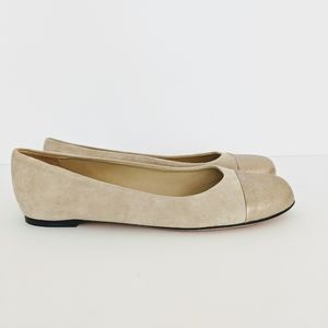 Garnet Hill Suede Gold Cap Toe Flats 8.5